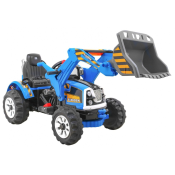 Spychacz na akumulator dla dzieci Traktor Niebieski + Ruchoma łyżka + Trąbka + Pasy + 2 prędkości